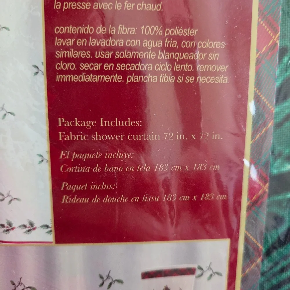 Vintage Spode Christmas Tree Tartan Fabric Shower Curtain 72x72 Holiday Decor
